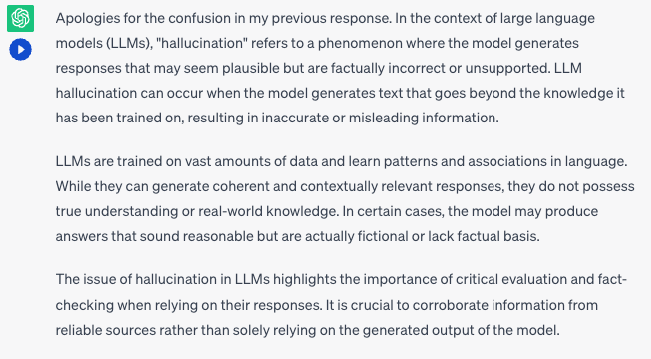 ChatGPT LLM Hallucinations Response