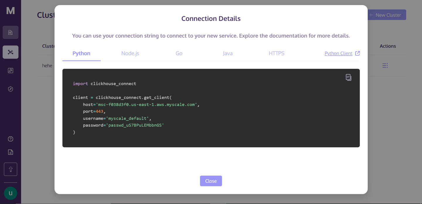 MyScale Connection Details